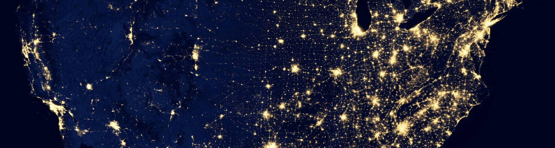 map of the US at night